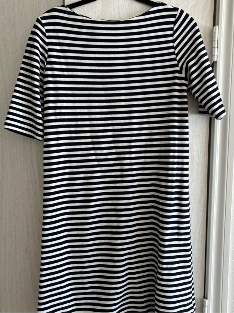 Striped Navy and White Short Sleeve Shift Dress